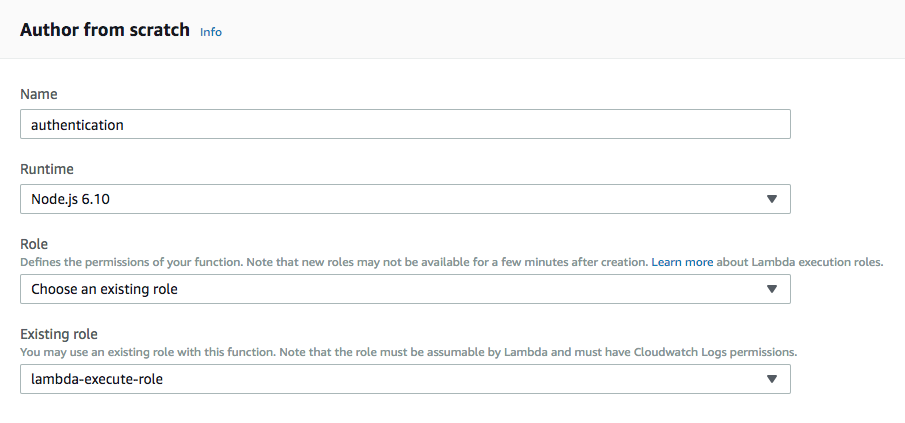 Configuring lambda roles