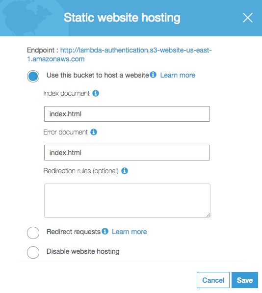 Configure bucket hosting